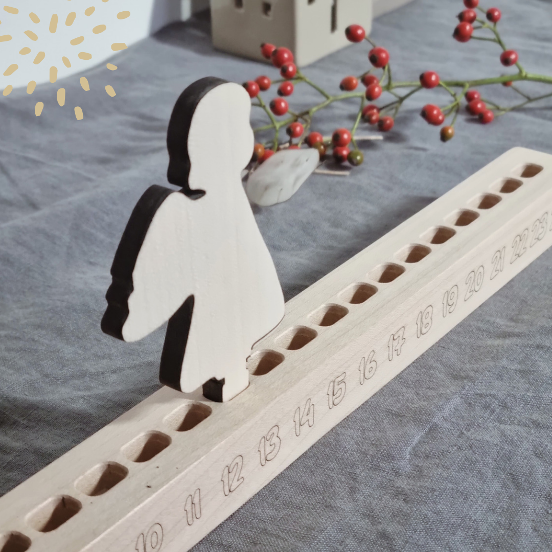 Adventskalender / Adventsleiste aus Holz mit Christkind