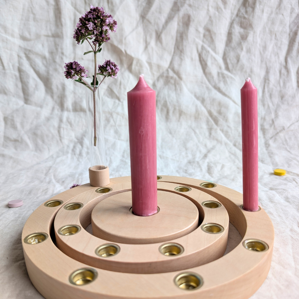 Geburtstagsring mit Vase und altrosa Kerzen