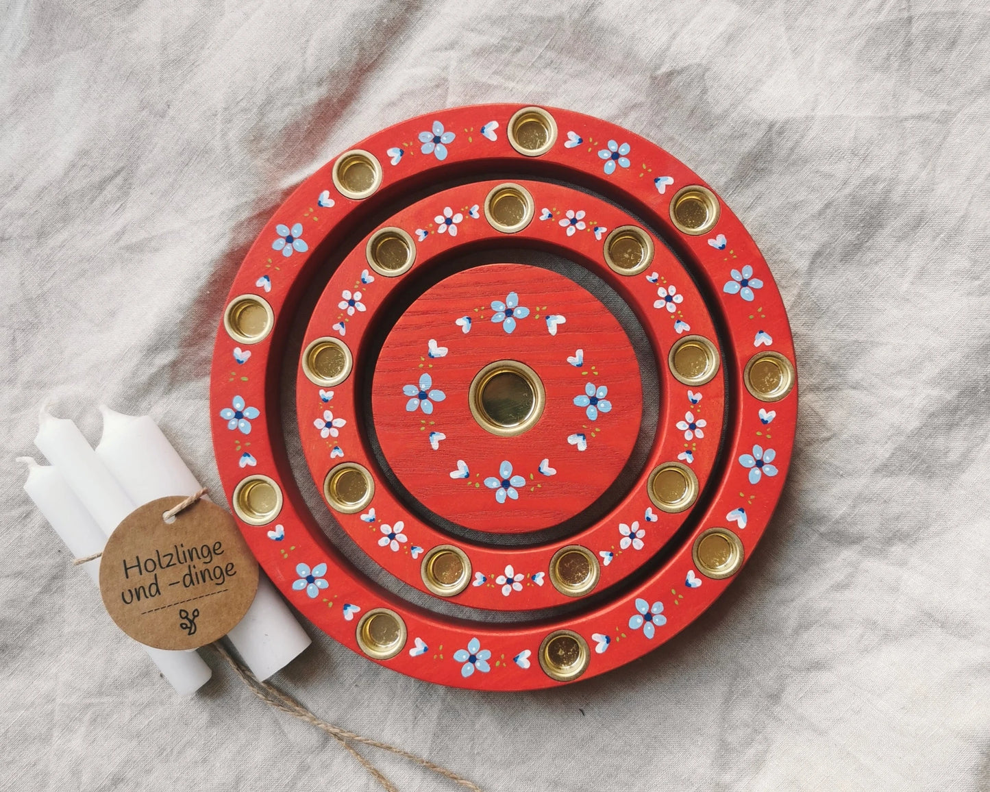 Vintage Geburtstagsring in rot mit Blümchen und Herzen handbemalt
