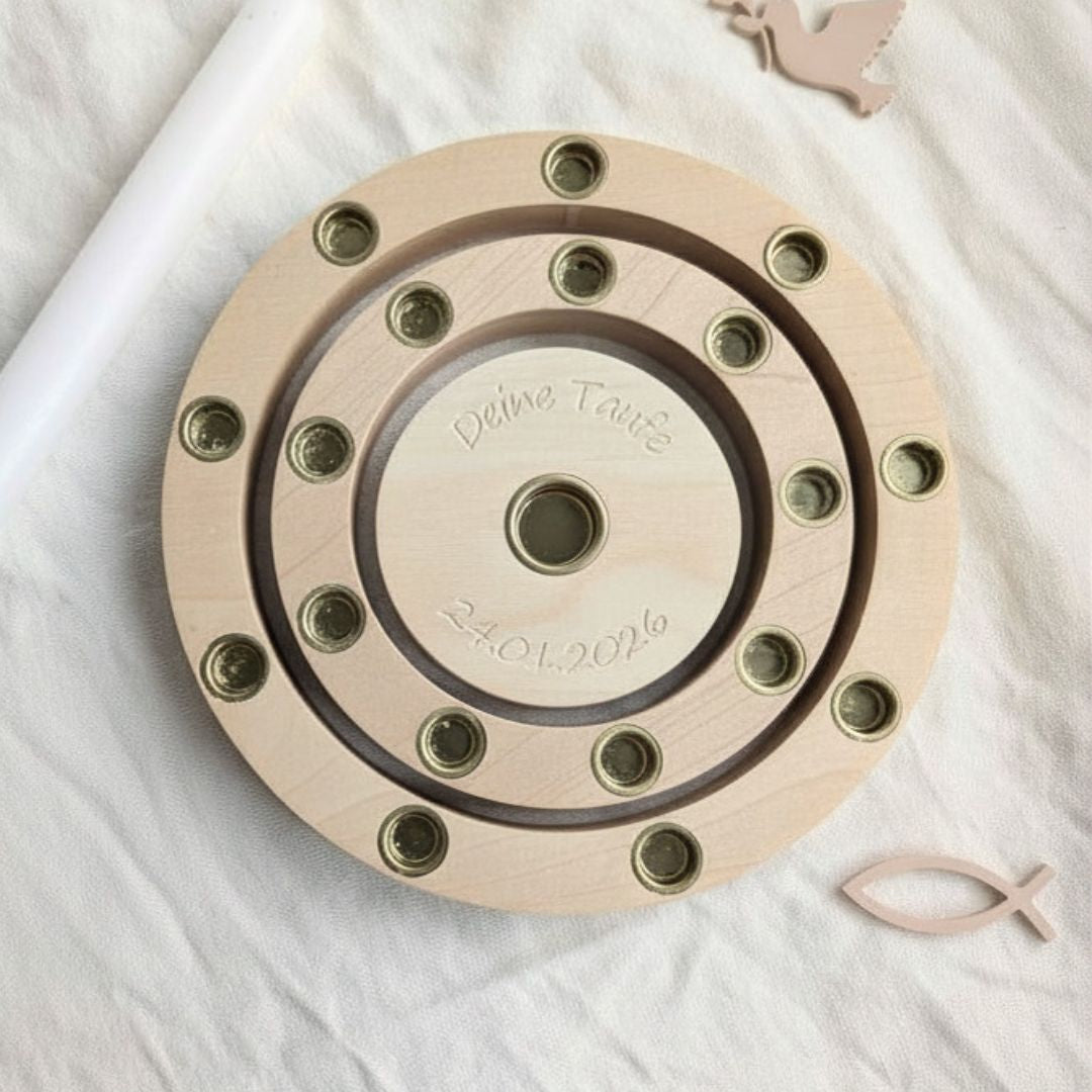 Taufset aus Holz mit personalisiertem Innenring zur Taufe oder Namensfeier